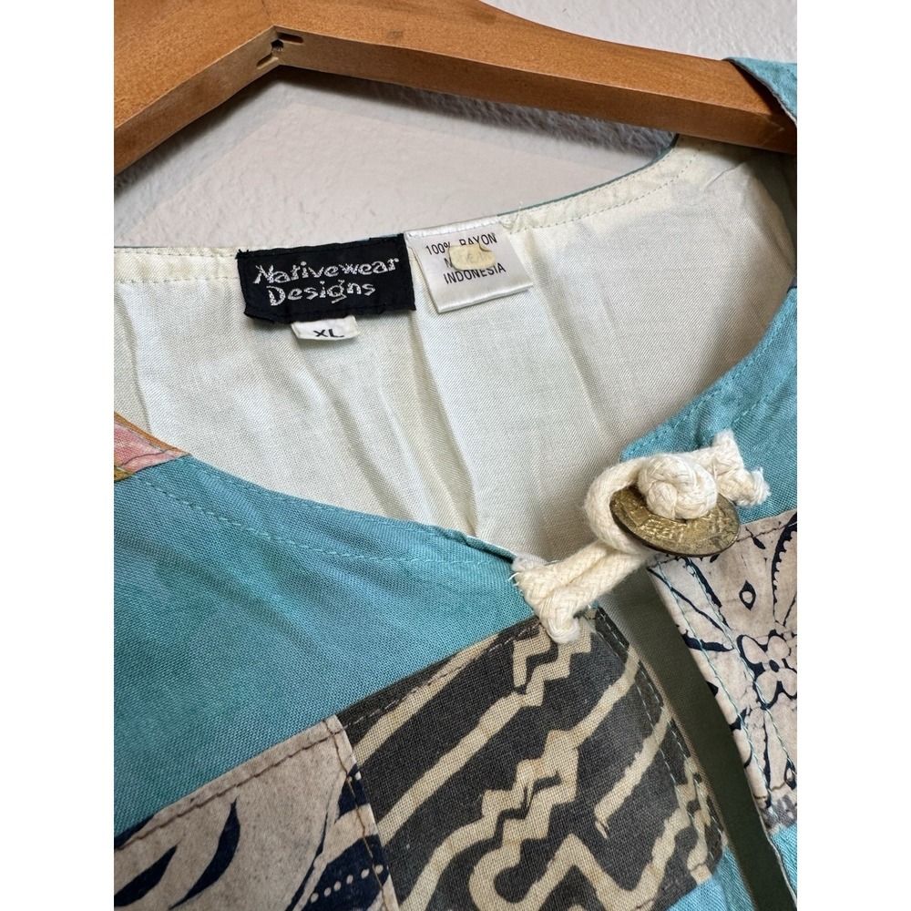 Nativewear Designs XL Jacket Patchwork Ribbon Gold Coins Boho Indonesia Teal Blu - Picture 3 of 8